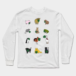 Animals Holding Shamrocks for St Patricks Day Long Sleeve T-Shirt